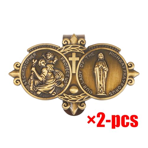 2-Pack Gold Car Visor Clip, St. Christopher Virgin Mary Catholic Driving Safety Medal - color: Gold
