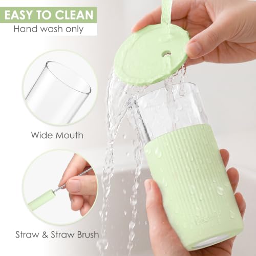 SANDJEST Glass Water Bottle with Silicone Sleeve 20oz, Glass Tumbler with Straw and Lid, Smoothie and Iced Coffee Cup, Gifts for Women Teen Girls Birthday Christmas (Soft Mint) - color: Soft Mint