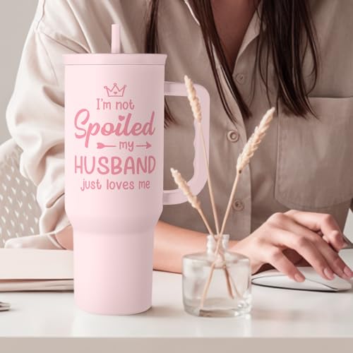 SANDJEST Gift for Wife from Husband, Funny Insulated Stainless Steel Tumbler 40oz with Handle and Straw - Travel Coffee Mug Gift for Wifey on Wedding Anniversary Christmas Birthday Valentine - color: Wife 1