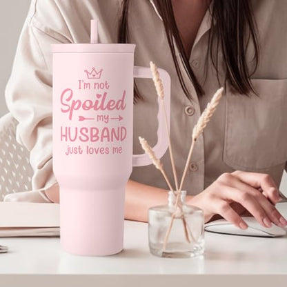 SANDJEST Gift for Wife from Husband, Funny Insulated Stainless Steel Tumbler 40oz with Handle and Straw - Travel Coffee Mug Gift for Wifey on Wedding Anniversary Christmas Birthday Valentine - color: Wife 1