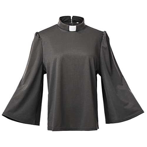 Women's Clergy Shirt Tab Collar Swing Long Sleeve Regular Blouse - color: Grey, size: 4X-Large