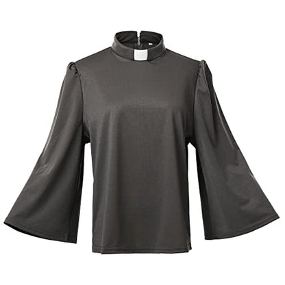 Women's Clergy Shirt Tab Collar Swing Long Sleeve Regular Blouse - color: Grey, size: Small