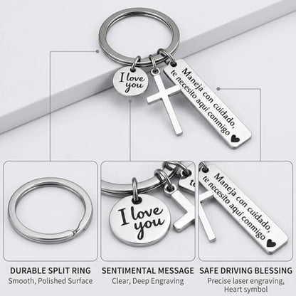 Cross Keychain for Men,Jesus Key Chain Christian Car Key Accessories，Easter Christmas Religious Gift,Purse Bag Charms - color: Silver Love