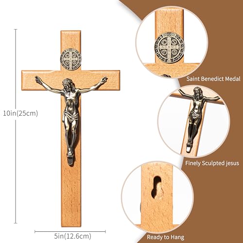 ACHIBANG Crucifix Wall Cross, 10in Wooden Catholic Jesus St Benedict Decor - size: 10"L x 5"W