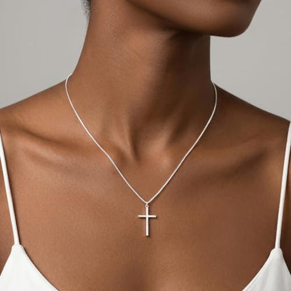 925 Sterling Silver Cross Necklace for Women,1MM Box Chain Cross Necklace