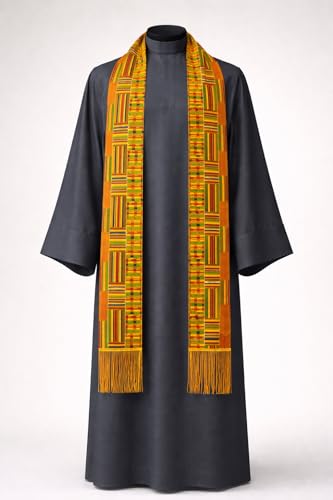 Dupsie's Kente African Print Church Clergy Pastor Choir Stole/Sash with Fringes - color: Orange