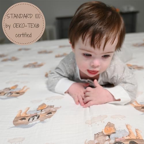 LollyBanks Muslin Swaddle Blanket, 47 x 47 in, Newborn Receiving Blanket - color: Noah's Ark