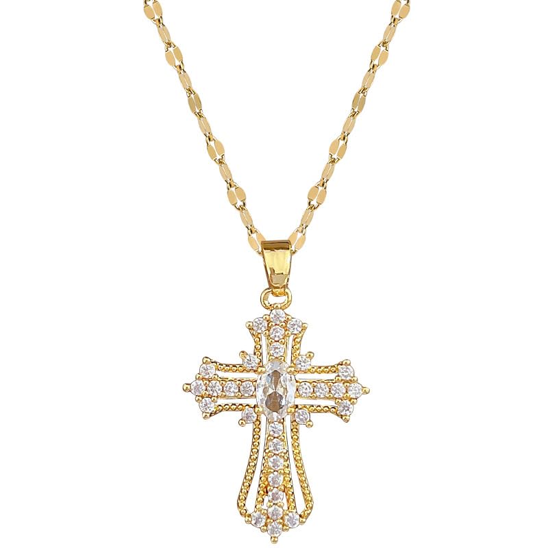 Exquisite Stainless Steel Cross Necklaces,A Perfect Blend of Gothic Style and Christian Faith, Suitable for Men and Women, Fashionable Accessories, Hypoallergenic Material - color: White Gold
