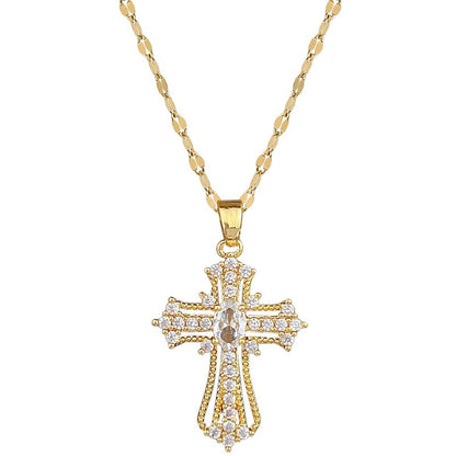 Exquisite Stainless Steel Cross Necklaces,A Perfect Blend of Gothic Style and Christian Faith, Suitable for Men and Women, Fashionable Accessories, Hypoallergenic Material - color: White Gold