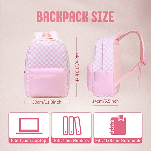 UREYMX Checkered Backpack - School Backpack for Kids, Large Capacity, Waterproof, Lightweight, Black - color: Pink and White Plaid