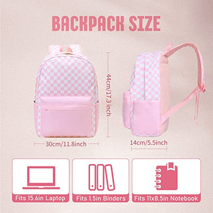 UREYMX Checkered Backpack - School Backpack for Kids, Large Capacity, Waterproof, Lightweight, Black - color: Pink and White Plaid