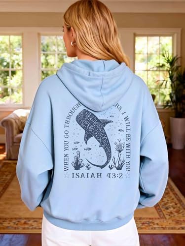 Whale Shark Hoodie Christian Hoodies for Women Men Shark Sweatshirt - color: Carolina Blue, size: Medium