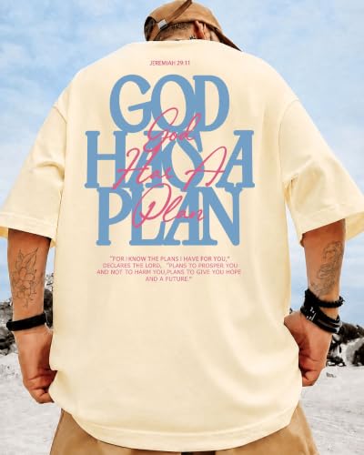 KUYIGO Men's Christian Faith Graphic T Shirt Scripture Crewneck Tee - color: Apricot, size: Small