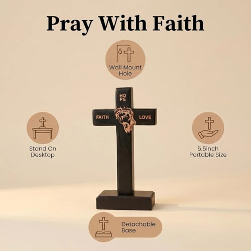 Wooden Wall Cross with Detachable Stand, 5.5in Small Christian Cross - color: Black, size: 5.5"L x 2.7"W