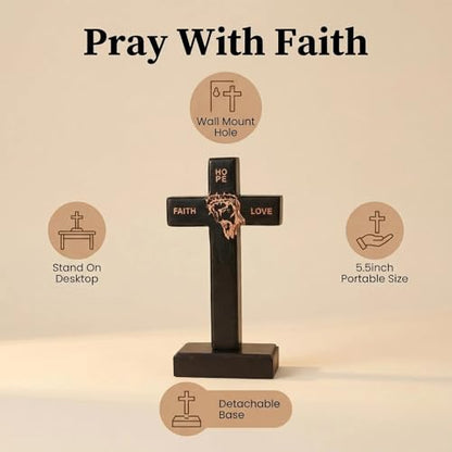 Wooden Wall Cross with Detachable Stand, 5.5in Small Christian Cross - color: Black, size: 5.5"L x 2.7"W