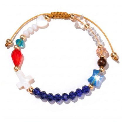 Cross Beaded Bracelet for Women – Colorful Heart Charm Bracelet, Cute Handmade Adjustable Bracelet, Meaningful Gift for Mom Daughter Sister Friend