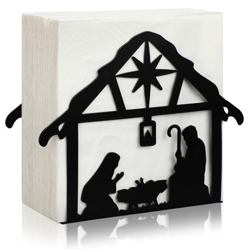Christmas Nativity Napkin Holder Black Metal Table Napkin Holder - style: Nativity