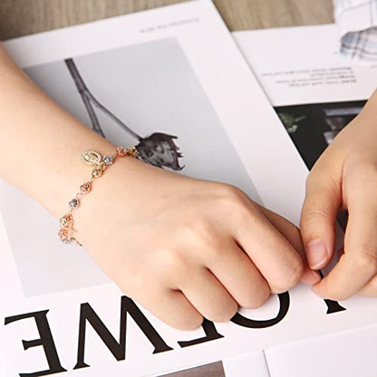 HZMAN Brass Virgin Mary Cross Rosary Bead Bracelet for Women - color: Virgin Mary & Cross