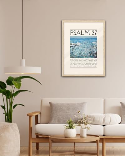 EcoHest 12x16 in Psalm 27 Ocean Framed Bible Verse Christian Wall Art - color: Framed Psalm 27, size: 16"L x 12"W