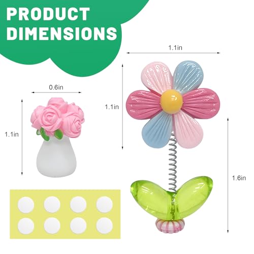 7 PCS Cute Car Rearview Mirror Accessories, Funny Bunny Auto Dashboard Ornament Interior Decor, Charming Spring Daisy Figurine Rear View Mirror Decoration for Men Women (Potted Flower) - color: Potted Flower