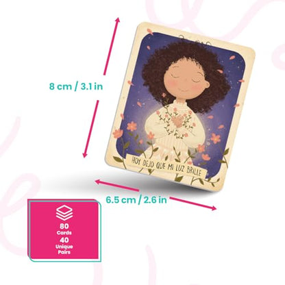 Menique Brilla Memory Matching Game – Spanish Edition – 80 Cards (40 Pairs) with Positive Affirmations for Brave Girls – Mindful Matching Game in Spanish for Confidence and Self-Love - style: (ES) Affirmations