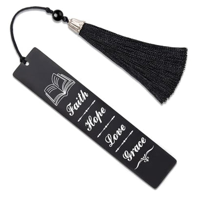 Hafhue Faith Hope Love Grace Metal Bookmark with Tassels, Bible Verse Bookmarker Gifts for Reader Bookworm Book Lover Author, Inspirational Gifts for Women Men, Religious Gifts for Christians Pastor