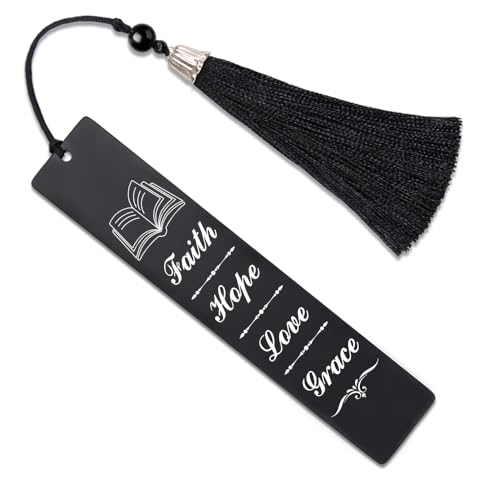 Hafhue Faith Hope Love Grace Metal Bookmark with Tassels, Bible Verse Bookmarker Gifts for Reader Bookworm Book Lover Author, Inspirational Gifts for Women Men, Religious Gifts for Christians Pastor