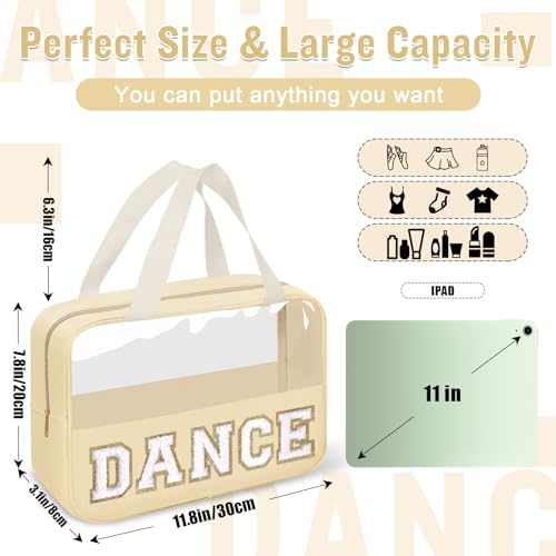 Dance Bag for Girls Chenille Letter Clear Makeup DANCE Stuff Bag,Toddler Dance Recital Gifts Ballet Cosmetic Zipper Pouch with Handle,Dance Competition Accessories Toiletry Storage Bag(DANCE-Beige) - color: DANCE-Beige