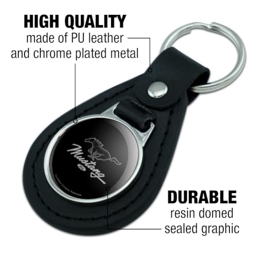 GRAPHICS & MORE Ford Mustang Pony Script Black Leather Keychain