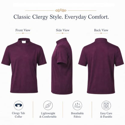 Men's T-Shirt Sleeves Tab Collar Clergy Minister Priest Outfit Priest Costume Shirt Tops - color: Purlpe, size: X-Large