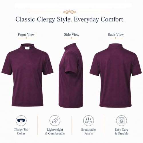Men's T-Shirt Sleeves Tab Collar Clergy Minister Priest Outfit Priest Costume Shirt Tops - color: Purlpe, size: XX-Large