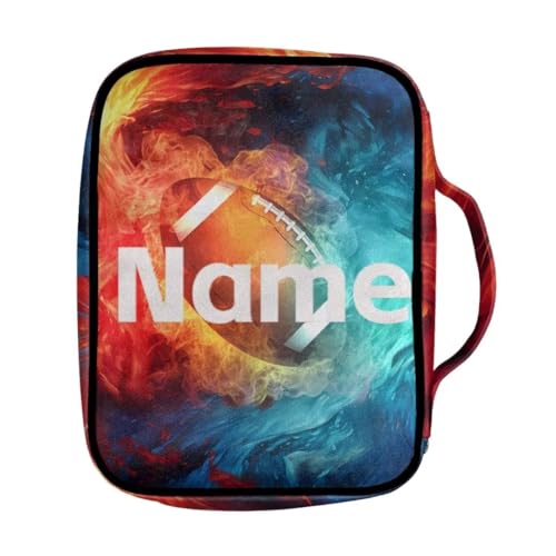 Coldinair Custom Bible Cover for Kids Boy Personalized Bible Case Bible Carrier Carrying Organizer Purse Handbag with Zipper Pockets Church Bag,Soccer Fire Flame - color: Add Your Name,soccer Fire Flame