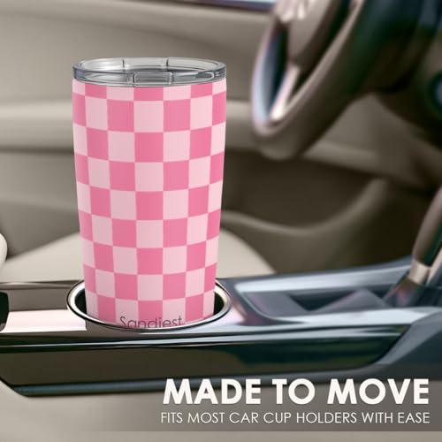 SANDJEST Checkered Tumbler 20oz Stainless Steel Insulated, Checker Travel Coffee Cup, Bow Gifts for Women Girls Teen, Birthday Christmas (Pink) - color: Checker (Pink)