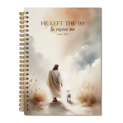 Christian Jesus Spiral Notebook 5.5x8.3, He Left the 99 to Rescue Me Lamb Journal, Jesus Christian Gifts for Women, Prayer Journal for Women, Bible Journaling Notebooks for Note Taking - color: Christmas-02