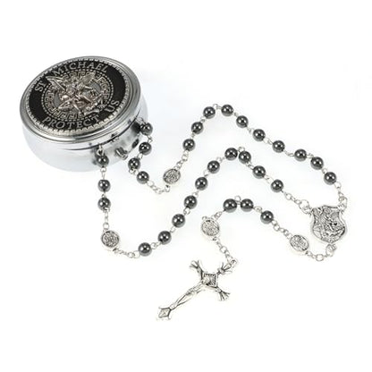 Saint Michael the Archangel Catholic Rosary Necklace - color: Black-Saint Michael