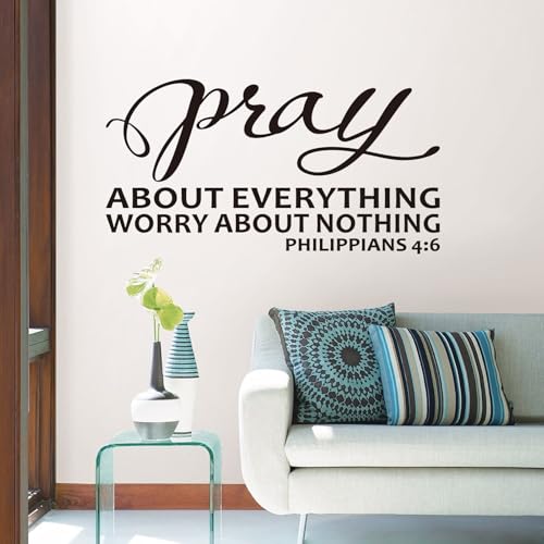 Bible Verse Wall Stickers for Bedroom: Christian Quotes Inspirational Living Room Vinyl Art Wall Decals - Pray About Everything 21" X 11" - color: Pray About Everything, size: Small