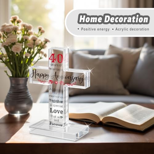 PVOPVO 40th Wedding Anniversary Religious Cross Gifts for Him Her 40 Year Anniversary Romantic Gift for Women Men Couple 40 Years of Marriage Gifts for Couple - color: 40th Anniversary