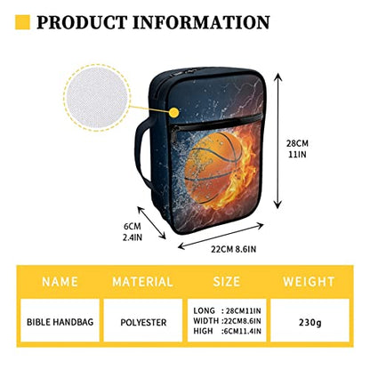Coldinair Fire Water Basketball Print Bible Case for Men Boys Teens,Bible Cover Bags Carrying Book Case Church Bag Bible Protector with Handle and Zippered Pocket - color: Fire Water Basketball