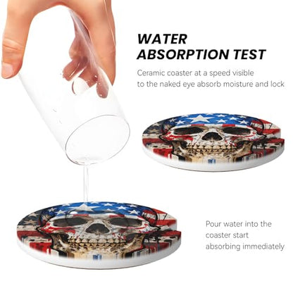 American Flag Skull Car Cup Holder Coasters 2 Pack 2.63" for Women - color: Beige‌