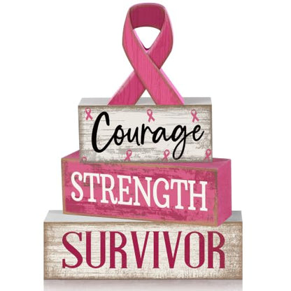 Moucuny 4 Pcs Breast Cancer Awareness Table Decoration Wooden Pink Ribbon - style: Breast Cancer Awareness