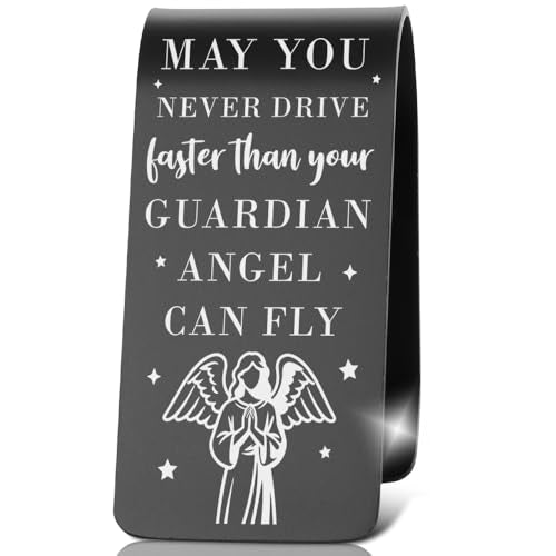 Stainless Steel Car Visor Clip, Guardian Angel - Themed Safe Driving Gift for Drivers, Heartfelt Keepsake for Faith - Focused Motorists, Inspirational Present for Spiritual Commuters, XXE3 - color: Black-E3