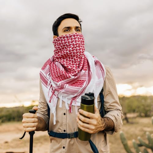 Aonal Military Shemagh Tactical Desert Scarf, Keffiyeh Scarf for Men - color: Mix Red & White