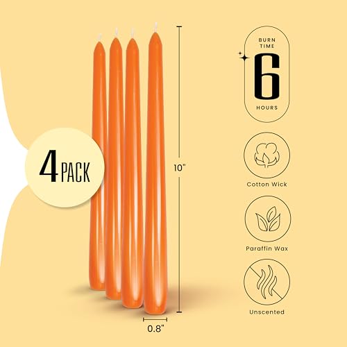 Leor & Lair Orange Taper Candles, 4 Pack, 10 Inch, Unscented - color: Orange