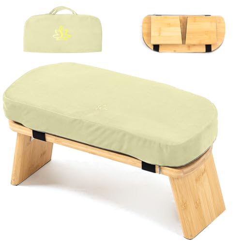 Bamboo Meditation Bench, Foldable Prayer Stool (Beige-Bag) - color: Beige-bag