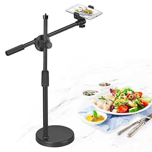 Overhead Phone Stand for Recording - Phone Desktop Stand Adjustable Height and Angle with Stable Round Base,Perfect for Product Live Streaming Shop(36-52CM)