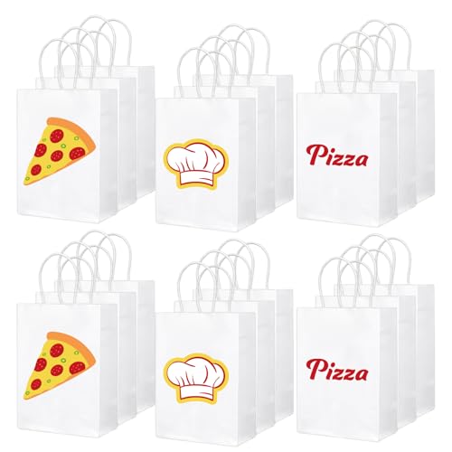 Weekgrat 18 Pcs Pizza Party Themed Bags with Handles 3 Styles Double Side Print Snack Candy Gift Bag for Pizza Party Decor Supplies - style: Pizza