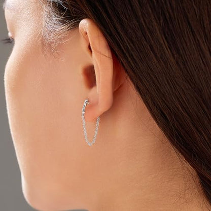 925 Sterling Silver CZ Moon Cross Heart Teardrop Chain Earrings for Women - color: Moon--Silver