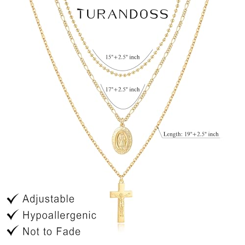 Turandoss Layered Cross Necklaces Stack for Women Girls, Christian Gift - color: Cross-Virgin Mary