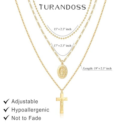 Turandoss Layered Cross Necklaces Stack for Women Girls, Christian Gift - color: Cross-Virgin Mary