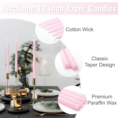 Pink Taper Candles 10-Inch - Pink Candlesticks 12 Pack Dripless Tapered Candle Unscented Tall Smokeless Long Burning Candle Sticks Paraffin Wax for Weddings Valentine’s Day Dinner - color: 12-Pink, size: 12 Pcs